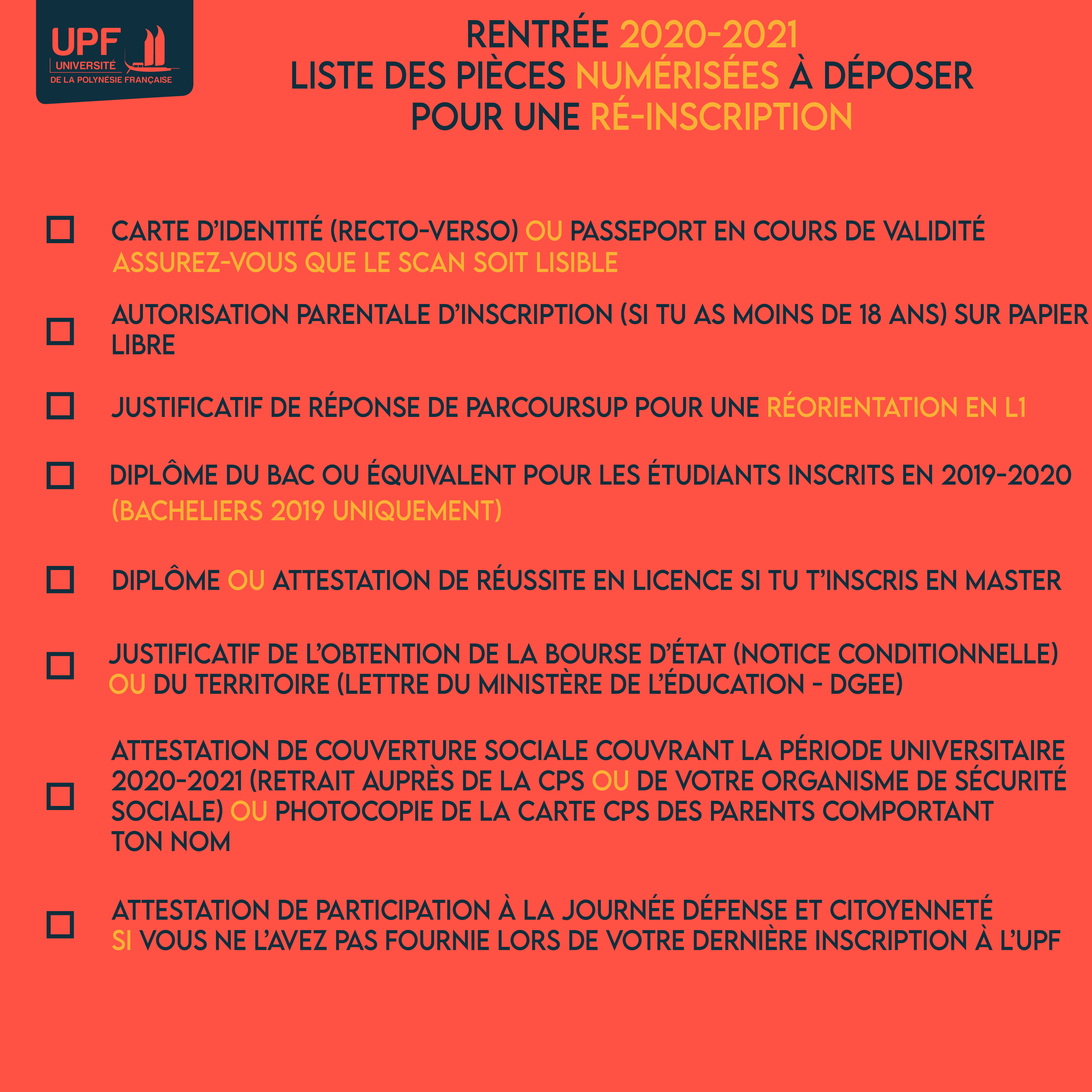 Check list réinscription