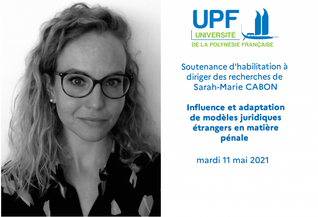 Soutenance d’HDR de Sarah-Marie CABON, mardi 11 mai 2021 à 8h30 en salle de réunion de l'INSPE.